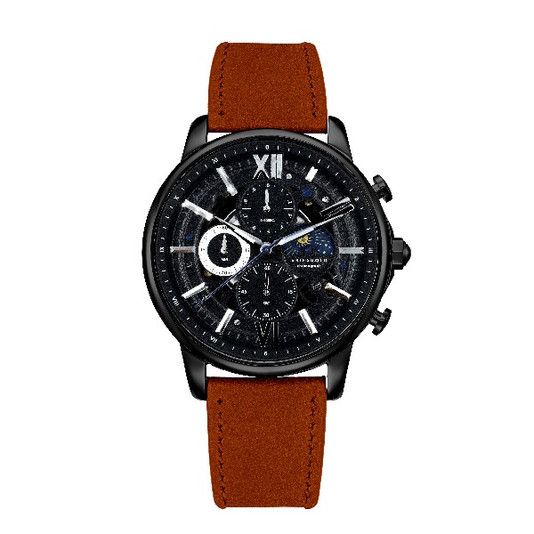 ARIES GOLD BELFAST MOON G 7013 BK-BK MEN'S LEATHER WATCH